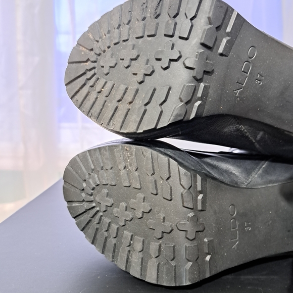 Women's Black Faux Leather Boots with Buckle Straps, Size 37, Aldo - Picture 6 of 10